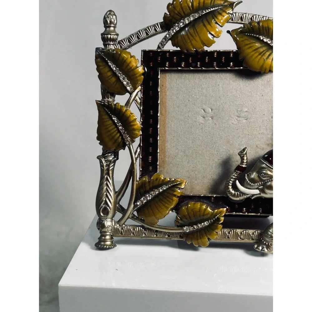 Vintage Elephant Enamel Rhinestone Picture Frame Ornate Metal Boho Decor‎ Silver